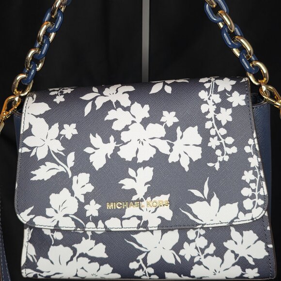 Michael Kors Navy and White Floral Handbag - Picture 2 of 12